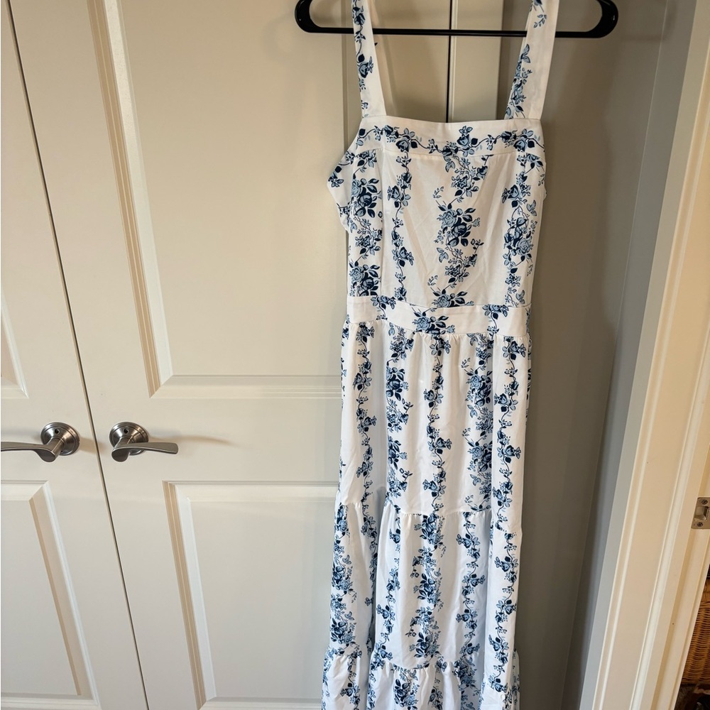 White and Blue Floral Maxi Dress